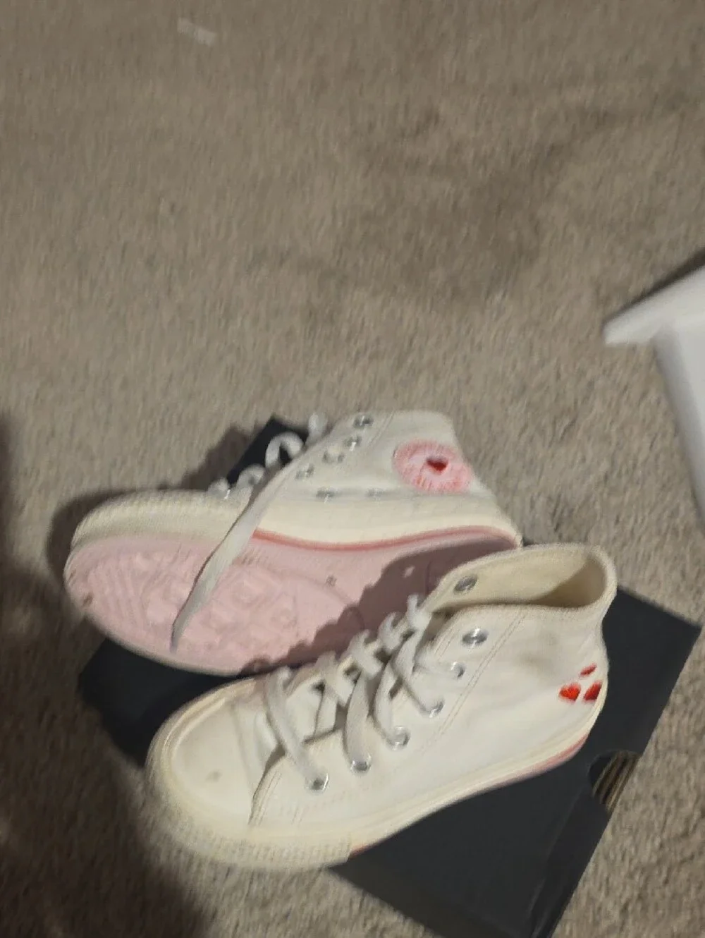 Converse Kids Off-White High-Top Platform Sneakers with Red Heart Accents